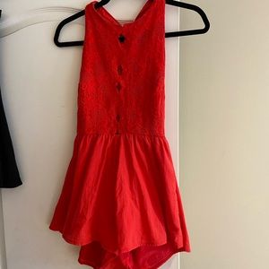 LF Red Hot Romper with Crochet Detail/Open Back